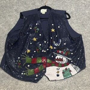 Festive Sequin Snowman Vest Quaker Factory Christmas